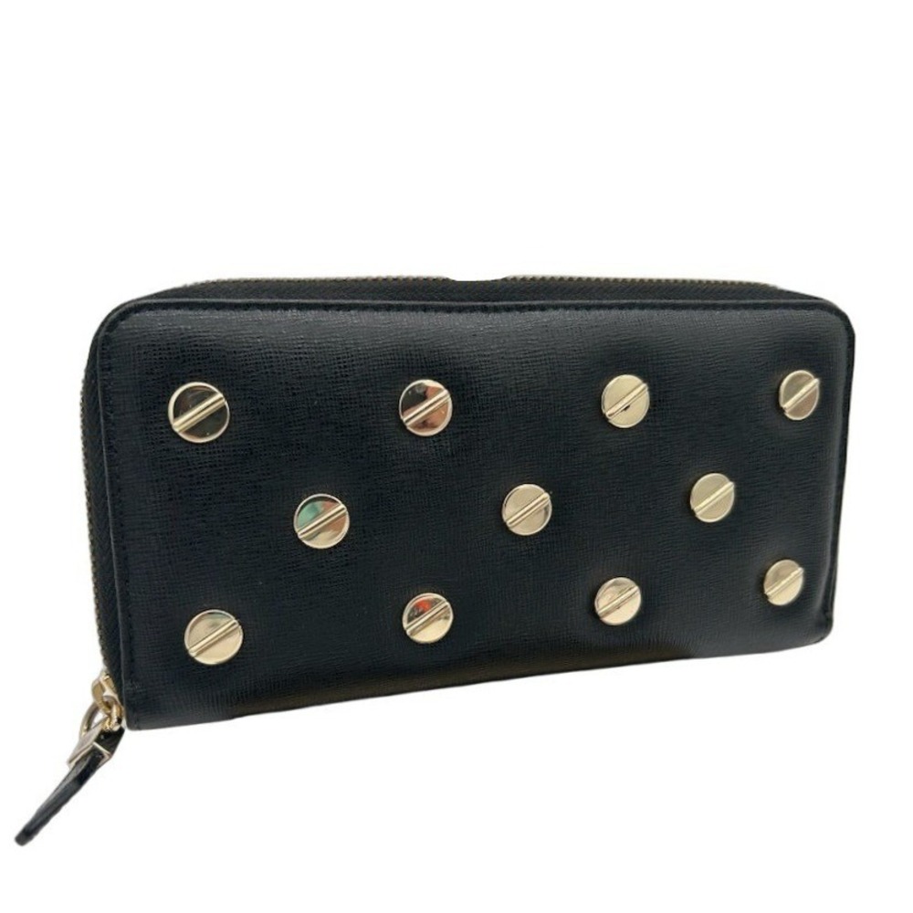 L.K. Bennett Zip Around Wallet Women's One Size Black Saffiano Studded